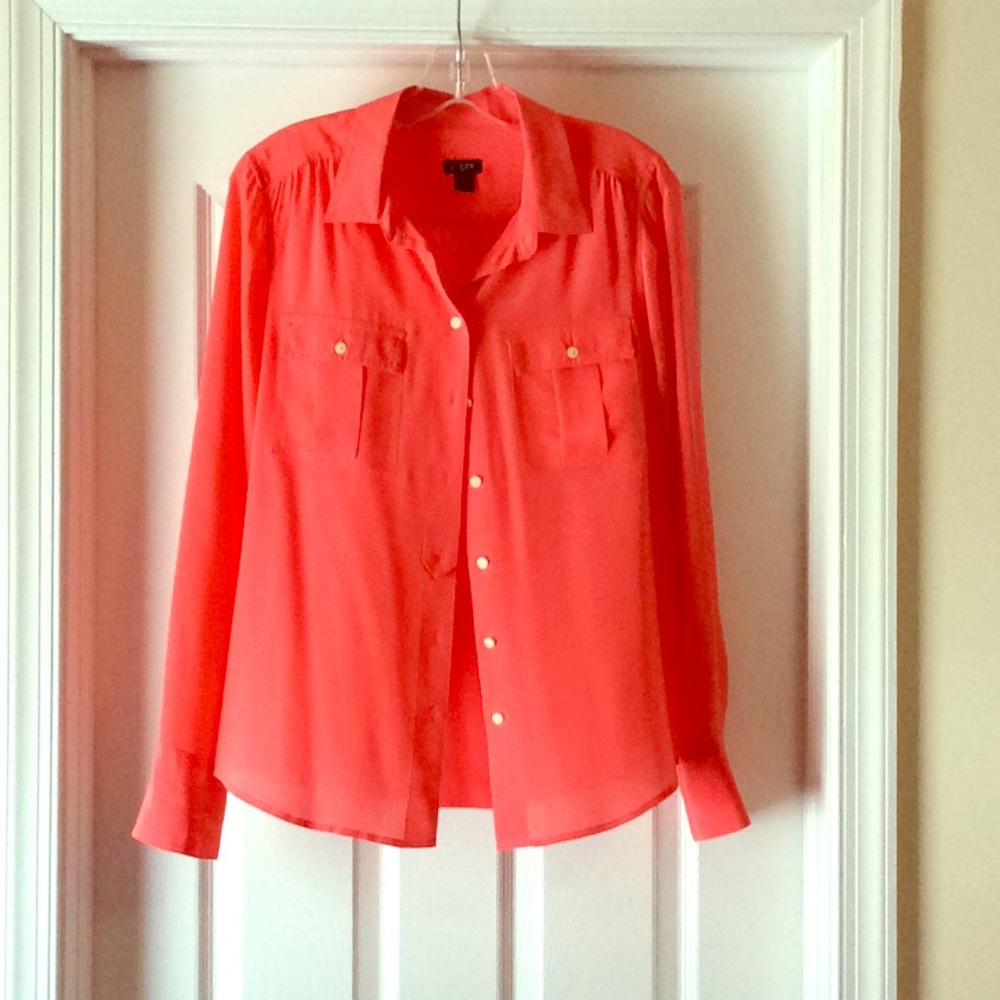 Silk coral button down blouse